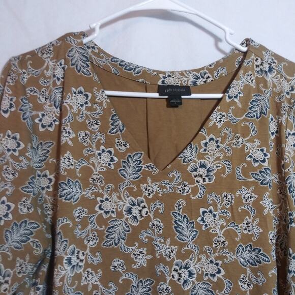 J.Jill Wearever V-neck Ballet-sleeve Top Vicuna Artistic Vine Travel  Size L - Picture 3 of 11